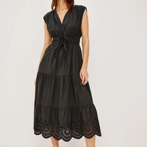 Rails Black Sleeveless Tiered Midi eyelet Dress
